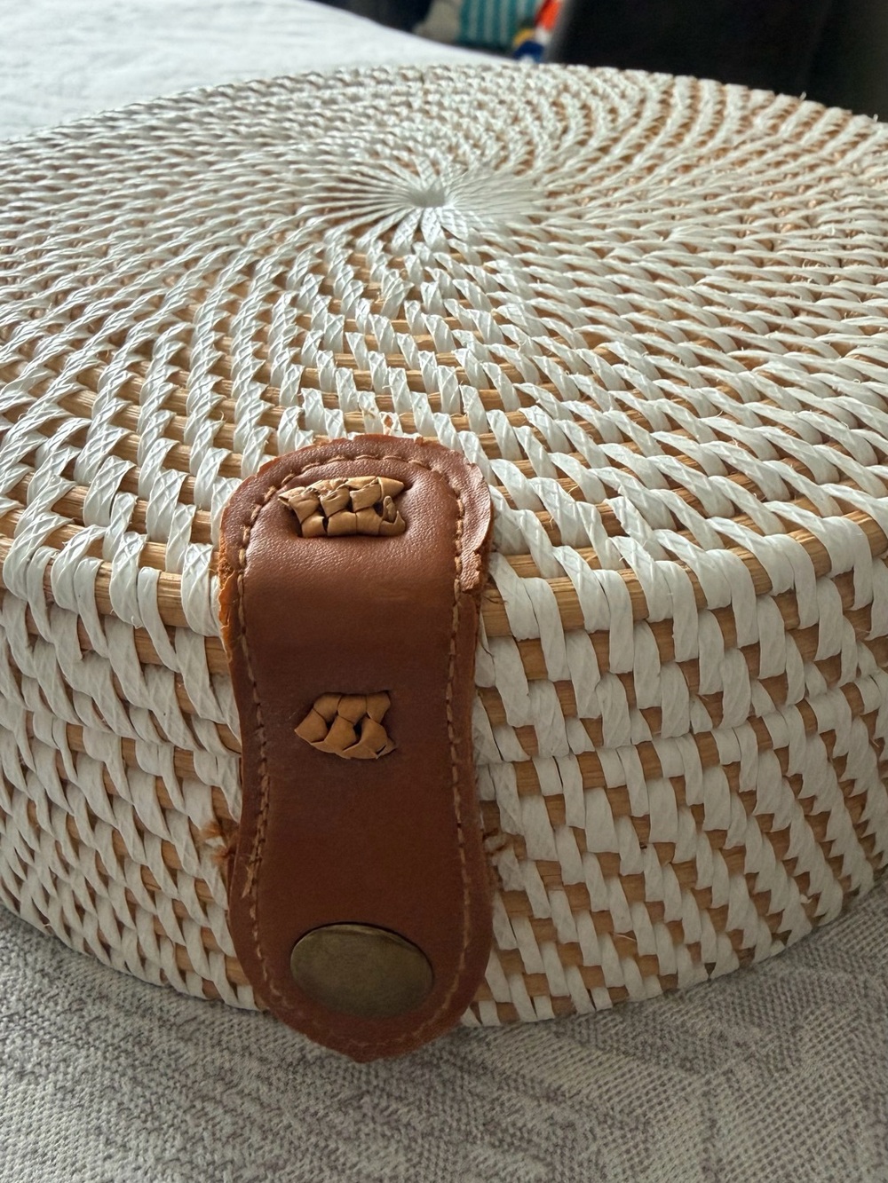 Woven Round Crossbody Bag with Brown Leather Trim - Picture 3 of 5